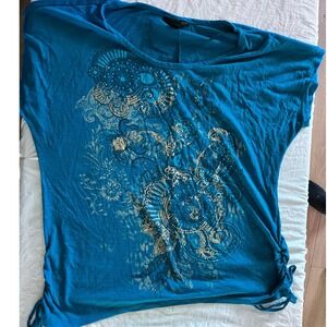 Style Co Blue Embellished Side Tie Tunic Top Womens XL‎